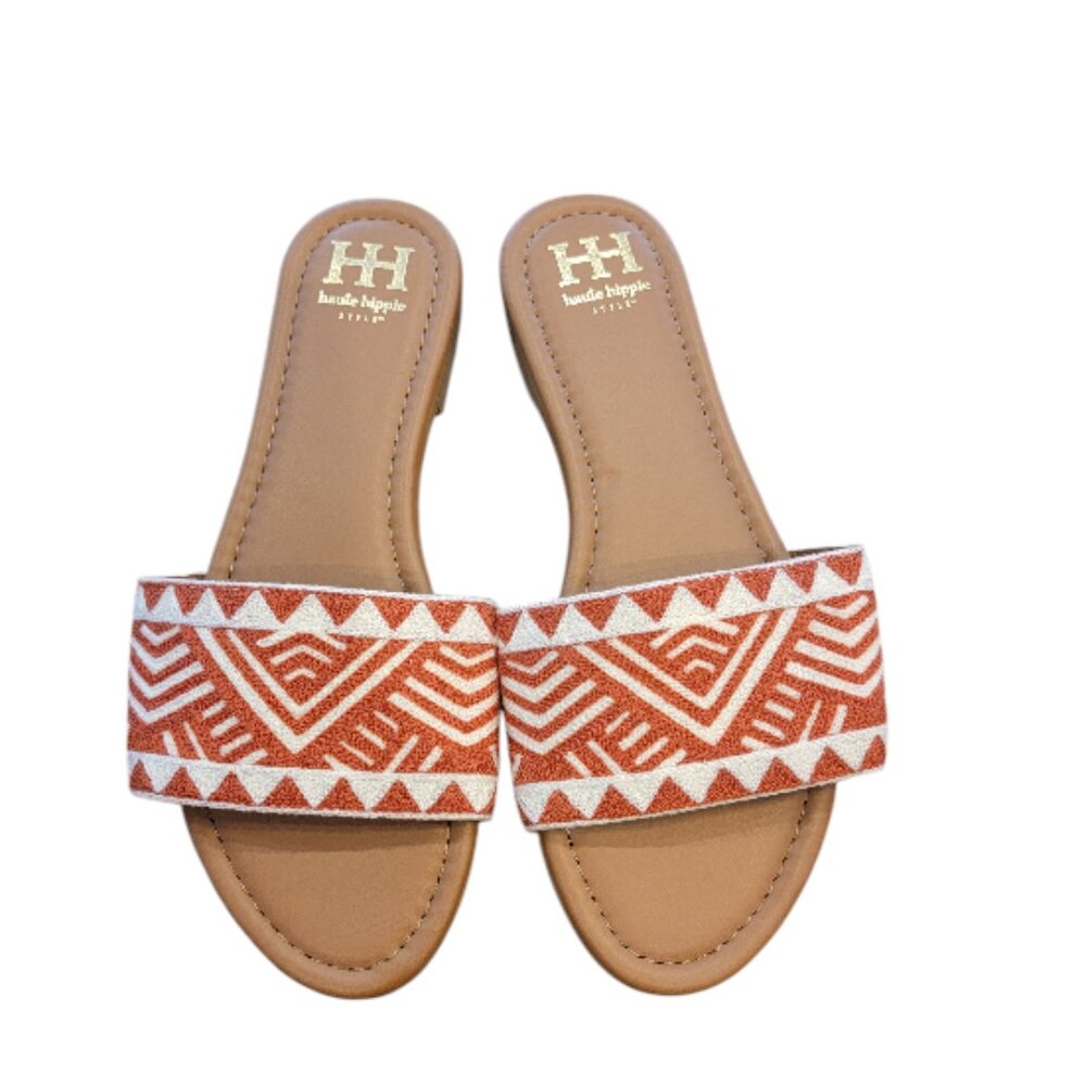 NWOT Haute Hippie Aztec Embro Orange Rust Slide Sandals